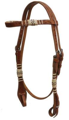 Showman Floral Tooled Rawhide Braided Leather Browband Headstall w/ Reins