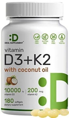 Vitamin D3 10000iu + K2 MK7 w/ Virgin Coconut Oil Vit D3 10000iu 250 Sofgels
