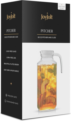 60oz Glass Pitcher with Lid 2 Lids - Beverage Serveware and Storage 60 Oz