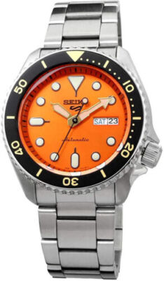 Pre-owned Seiko 5 Sports Srpd59k1 Orange Dial Automatic Mechanical Diver Men Watch Genuine