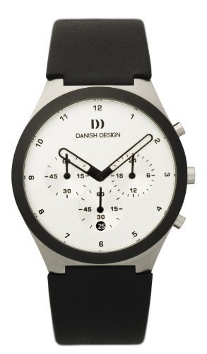 Pre-owned Danish Design Iq12q885 White Dial Chronograph Black Leather Quartz Men's Watch