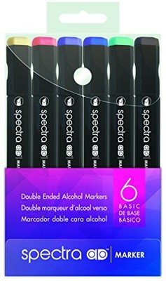 Chartpak Spectra Tri-Nib and Brush Dual-Tip 6 Assorted Basic Color Set in Pla...
