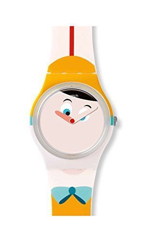Retro Daisy Swatch Watch w/ Leather Band Swatch AGS119 GS119 Hazy Daisy Textile Over Leather Band  main image 3