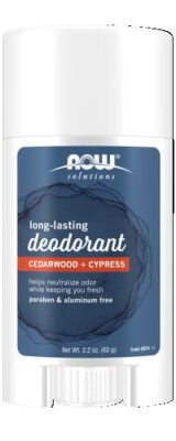 NOW FOODS Long-Lasting Deodorant Stick Cedarwood + Cypress 2.2 oz