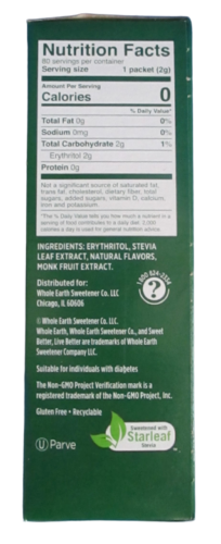 Whole Earth Stevia Leaf & Monk Fruit Natural Sweetener Blend  - Non-GMO - 0 Cal