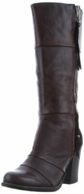 Kelsi Dagger Hazey Women's Knee-High Stacked Heel Leather Boots -Brown