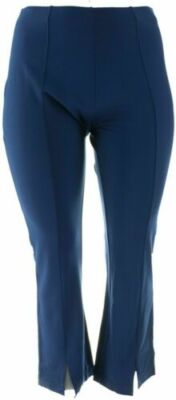 Du Jour Pull-On Ponte Knit Ankle Pants w/Front Slit-Navy-Medium-NEW-A303284