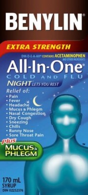 BENYLIN All in One Cold & Flu Extra Strength + Mucus NIGHT Syrup 170ml