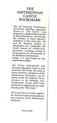 THE SMITHSONIAN INSTITUTION CASTLE BRASS BOOKMARK NEW