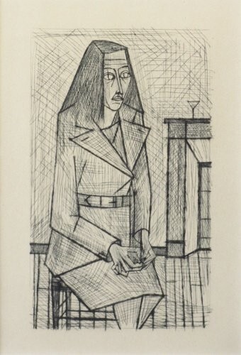 BERNARD BUFFET "Face 6 (Woman Sitting On A Chair)" Lithograph Print Framed