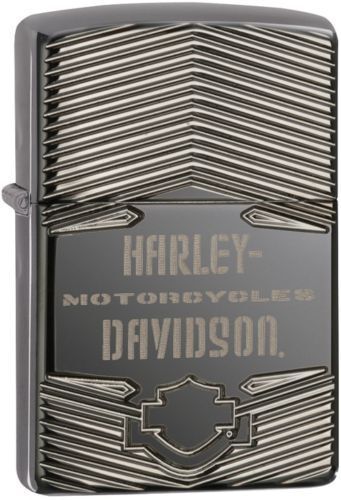 Zippo Armor Harley Davidson Black Ice Lighter With Logo, 29165, New In Box