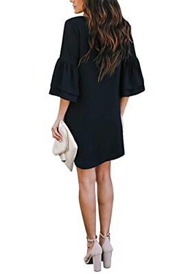 BELONGSCI Womens Dress Sweet & Cute V-Neck Bell Sleeve Shift Dress Mini (XXL)