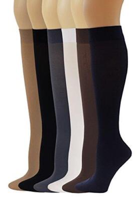 Different Touch Women Opaque Stretchy Spandex Trouser Socks (6 Pairs)