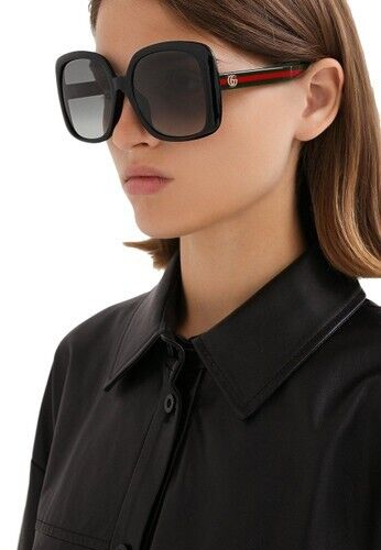 Pre-owned Gucci Gg0714sa 001 Black Green Grey Grad Oversized Square Women Sunglasses In Gray