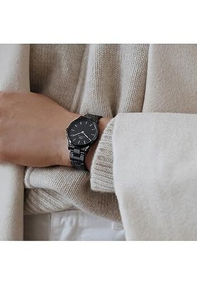Pre-owned Daniel Wellington Iconic Link Ceramic Analog Black Dial Women's Watch-dw00100415