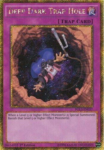 Yu-Gi-Oh Card - PGL3-EN037 - DEEP DARK TRAP HOLE (gold secret rare holo) - NM/M