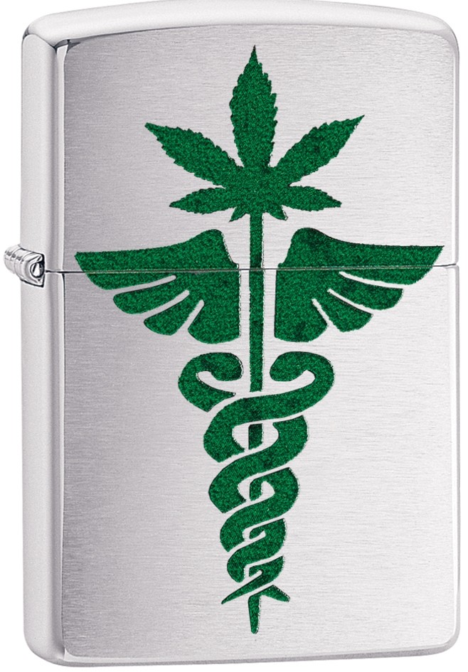 Zippo Custom Medical Marijuana Weed Leaf Green Brushed Chrom