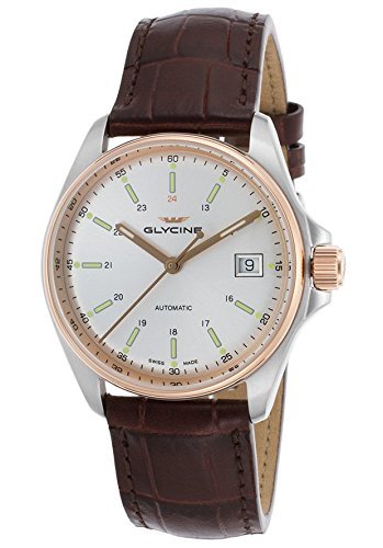 Pre-owned Glycine 3916-331-lbk7f Men's Combat 6 Automatic Brown Leather Silver-tone Watch