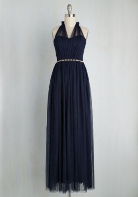 Modcloth Navy Gown Much Ado About Stunning Dress SMALL Halter Mesh Crocheting