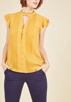 NWT Modcloth Sold Out Zeal Studies Button Up Blouse Yellow Size XS Anthropologie