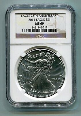 2011 AMERICAN SILVER EAGLE NGC MS69 BROWN LABEL PREMIUM QUALIT...