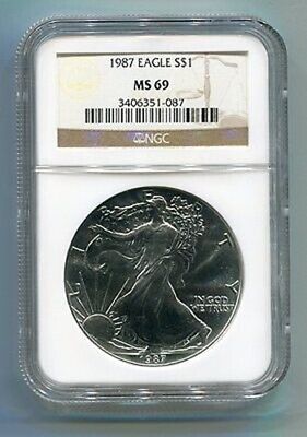 1987 AMERICAN SILVER EAGLE NGC MS69 BROWN LABEL PREMIUM QUALITY NICE COIN PQ