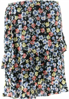 Linea by Louis Dell'Olio Printed Pull-On Ruffle Skirt-Black-Multi-XL A351415 NEW
