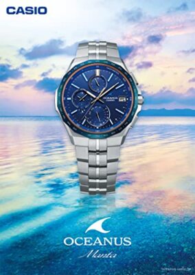 Pre-owned Casio Oceanus Ocw-s5000f-2ajf Blue Dial Manta Slim Case Chrono Men Watch