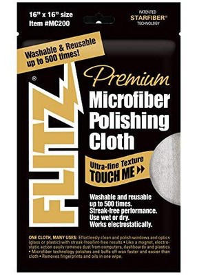 Flitz 1209725 2-Pack LARGE 16'' x 16'' Microfiber Polishing Cloth/Towel with 2 Tok