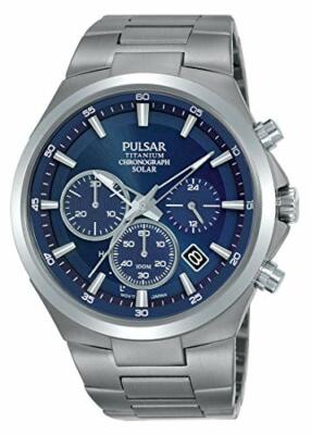 Pulsar Solar Herren-Uhr Chronograph Titan Metallband PZ5095X1 Armbanduhren