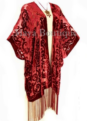 Pre-owned Maya Matazaro Art Nouveau Deep Red Caftan Kimono Burnout Velvet  Made In Usa