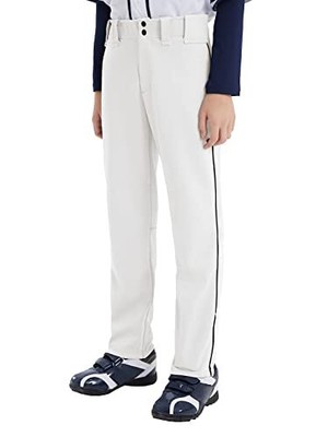 BALEAF Boys Baseball Pants Adjustable Inseam Open Bottom Full Length White Small