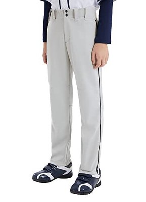 BALEAF Boys Baseball Pants Adjustable Inseam Piping Open Bottom  Light Grey S