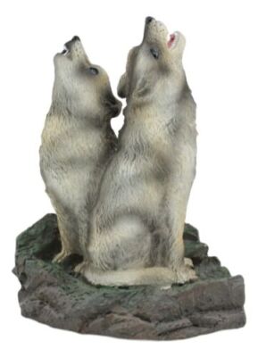 Ebros Gift Howling Twin Gray Wolves Incense Burner Figurine 5.5 Inch Tall