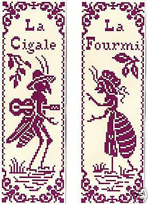 Grille pt de croix 2 MARQUE-PAGE - FABLE - La CIGALE & la FOURMI - réf : 6504-1
