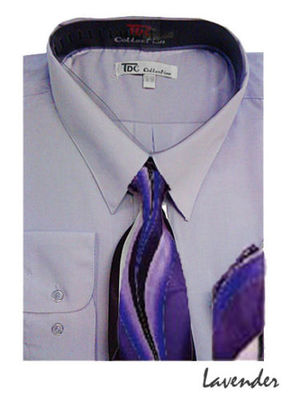Men's Dress Shirt with Matching Tie And Handkerchief Set 8 Colors Size 15~20 