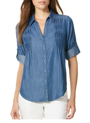 Gloria Vanderbilt Women's Giselle Pintuck Roll-Tab Blouse - Size Varies