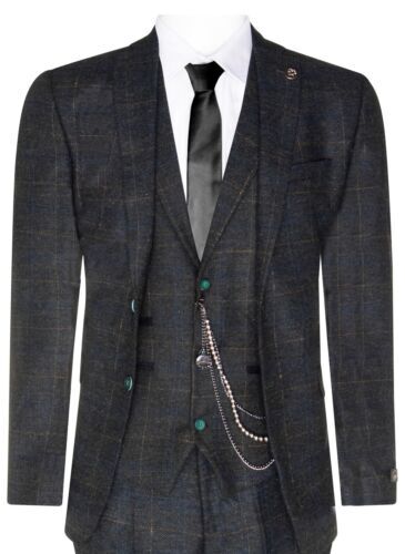 Pre-owned Truclothing Mens 3 Piece Wool Suit Olive Green Tweed Check Peaky Blinders 1920 Gatsby Formal