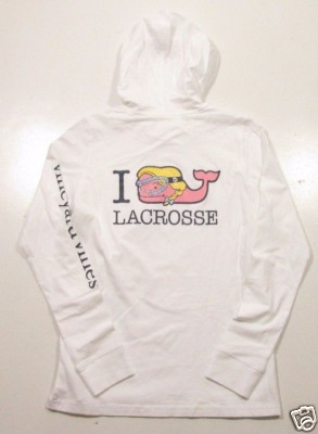 Vineyard Vines Women's L/S White I Whale Lacrosse Hooded Pocket T-Shirt