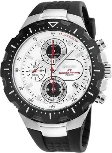 Pre-owned Seiko Snd789p1 Honda F1 Racing Team Chronograph Quartz Watch White Dial Rubber