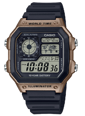 Casio AE1200WH-5AV, Мировое время, Хронограф, 5 будильников, 10-летний аккумулятор