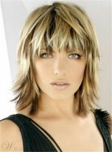 Bangs Layered Blonde Haircut Straight Synthetic Hair Capless Wig