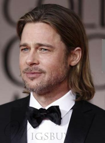 100 Human Hair Men S Hairstyle Medium Straight Brown Wigs 10
