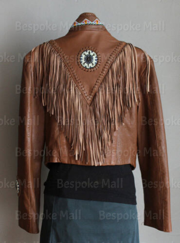 Pre-owned Handmade Men's Western American  Brown Cowboy Leather Jacket Fringes Bone-578