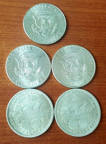 2ea. 1964 1 ea. 1967  Kennedy Half Dollars & 2ea. 1893 Columbian Half Dollars