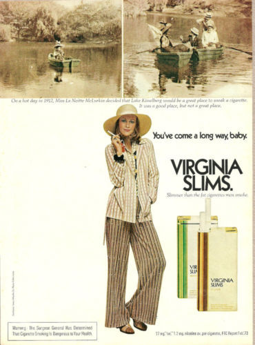 1974 Calvin Klein coat Virginia Slims Cigarettes 1903 greenhouse Vintage Ad 