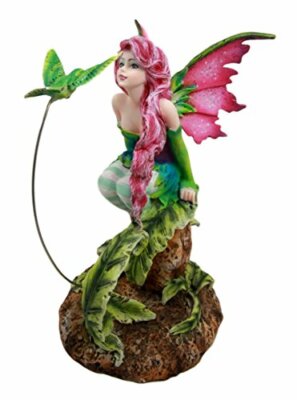 Ebros Gift Amy Brown Magenta Forest Fairy With Flirting Hummingbird Figurine 6"H