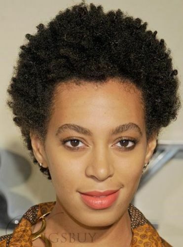 Solange Knowles Classic Afro Hairstyle Short Kinky Curly Hand Made