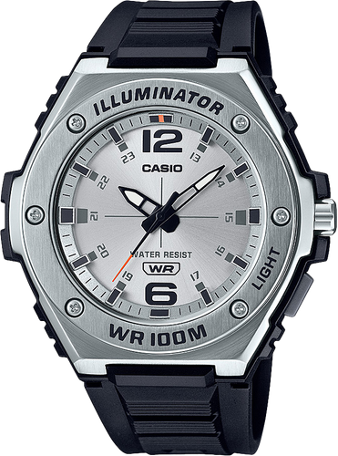 Casio MWA100H-7AV, аналоговые часы, черный полимерный ремешок, осветитель, 100 м WR