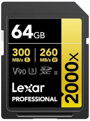 64GB Professional 2000x SDXC Memory Card, UHS-II, C10, U3, V90, Full-HD & 8K ...